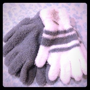 Fluffy gray and white gloves